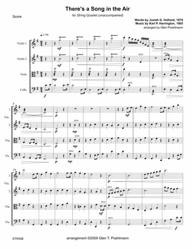 THERE'S A SONG IN THE AIR for unaccompanied STRING QUARTET (arr. Glen Poehlmann)