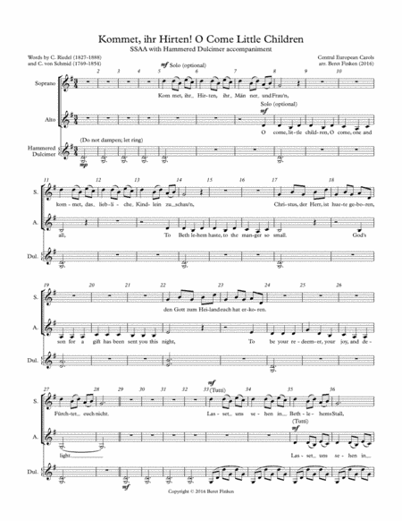Kommet, ihr Hirten! O Come Little Children (SSAA, Hammered Dulcimer) (arr. Beret Finken)