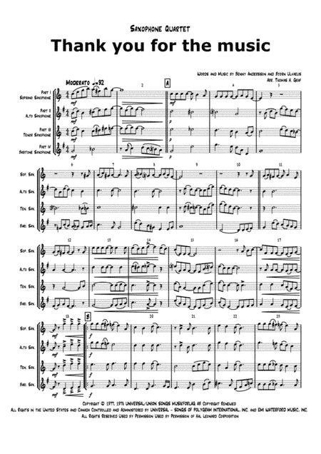 Thank You For The Music (arr. Thomas H. Graf)