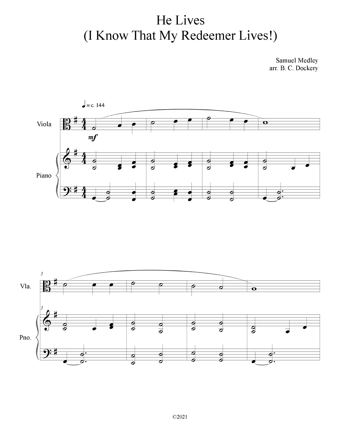 He Lives (Viola Solo with Piano Accompaniment) (arr. B. C. Dockery)