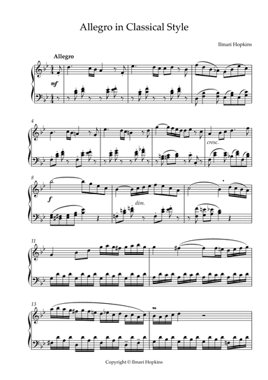 Allegro in Classical Style for piano solo by Ilmari Hopkins