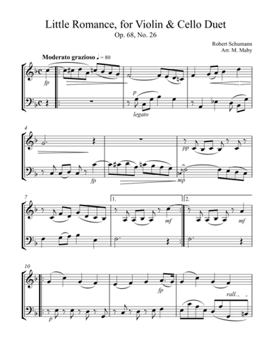 Little Romance, for violin and cello duet (arr. Marion Maby)