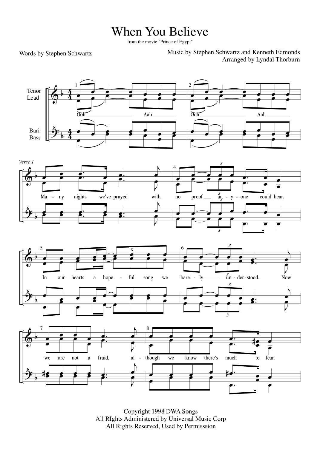 When You Believe (arr. Lyndal Thorburn)