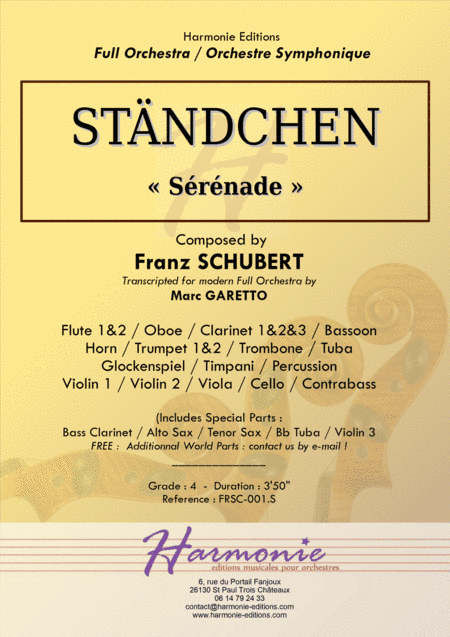 STANDCHEN (Serenade) by Franz SCHUBERT - Full Orchestra Arrangement by Marc GARETTO (arr. Marc GARETTO)