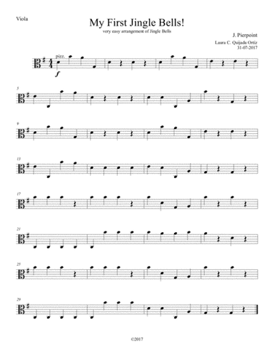 My First Jingle Bells! Easy. Open strings and first finger. VIOLA PART (arr. Laura C. Quijada Ortíz)
