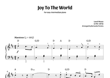 Joy to the World (easy-intermediate piano – D major) (arr. Bernardo Pereira)