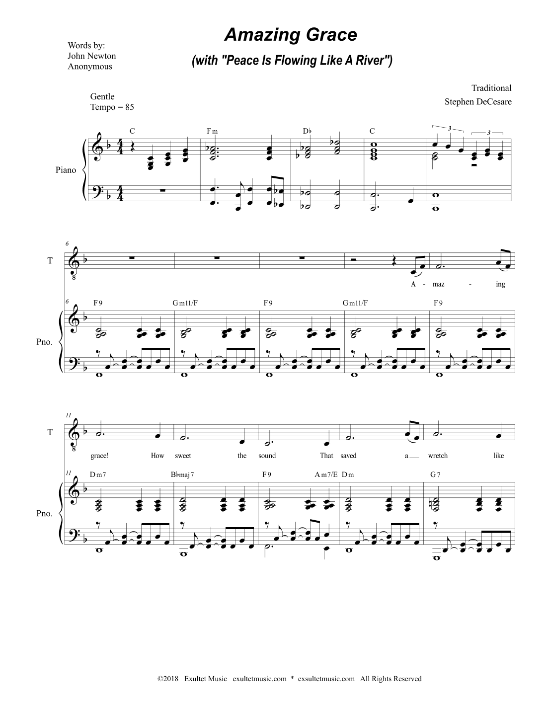Amazing Grace (with "Peace Is Flowing Like A River") (2-part choir (TB) (arr. Stephen DeCesare)