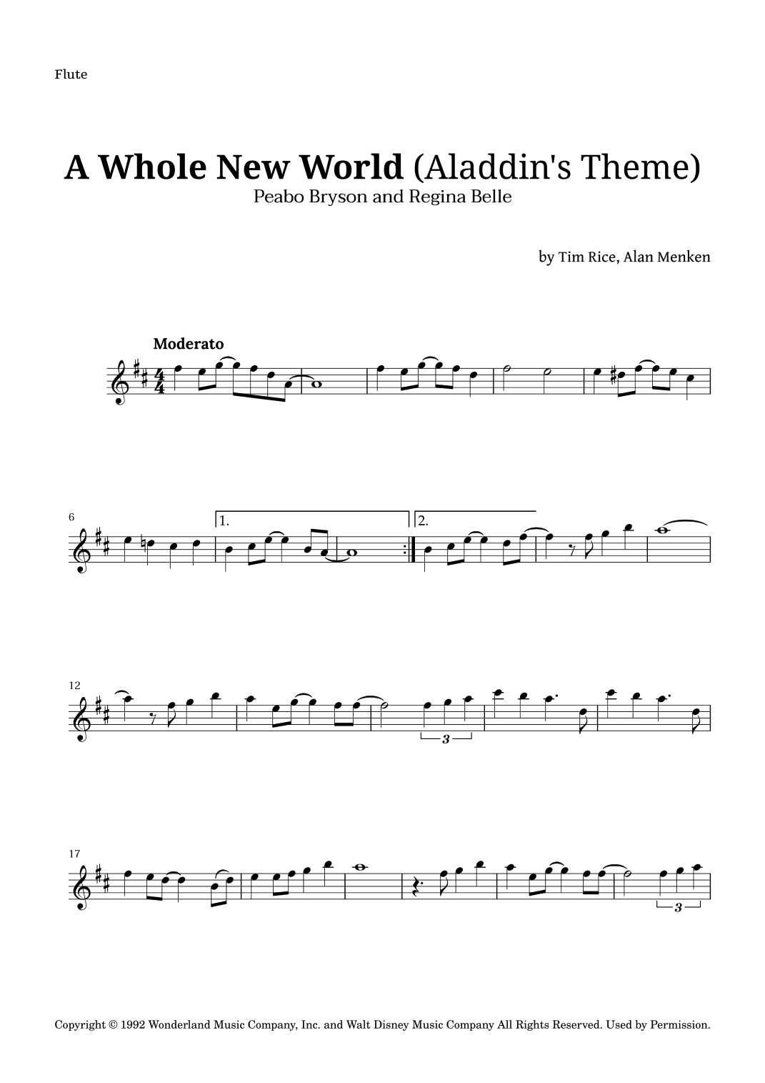 A Whole New World (aladdin's Theme) (arr. Langanho)