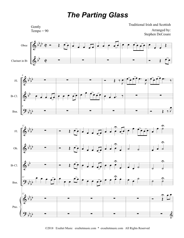 The Parting Glass (for Woodwind Quartet and Piano) (arr. Stephen DeCesare)