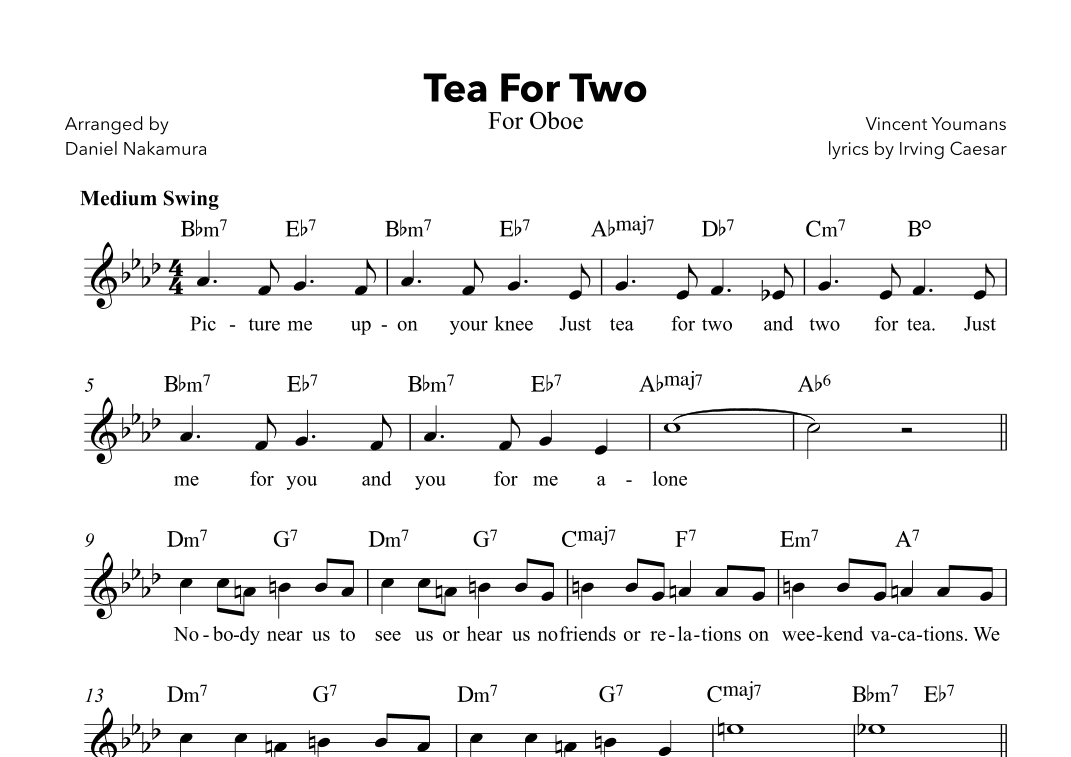 Tea For Two (For Oboe with lyrics) (arr. Daniel Nakamura)