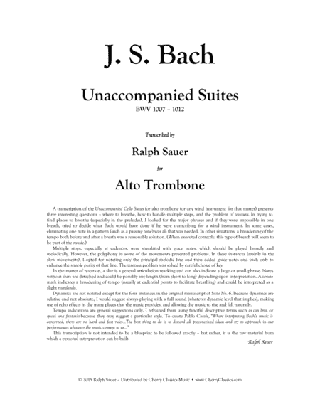 Unaccompanied Suites for Alto Trombone (arr. Ralph Sauer)