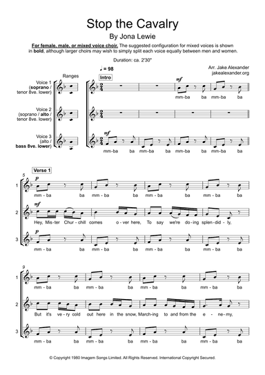 Stop The Cavalry (arr. Jake Alexander)