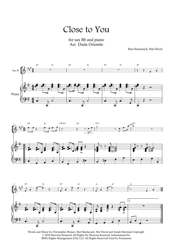 Close To You (arr. Duda Oriontte)