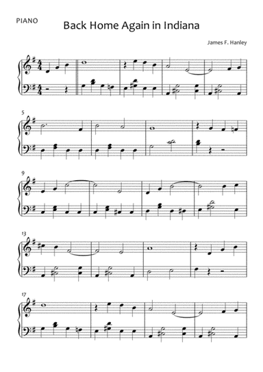 Back Home Again in Indiana - Easy Piano (arr. Ben Williams-Stacey)