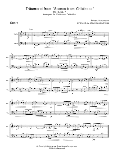 Schumann, R. - Traumerei for Violin and Cello (arr. Linda M. Scott)