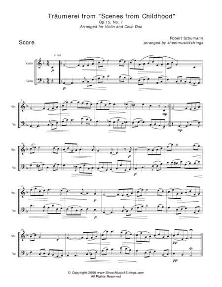 Schumann, R. - Traumerei for Violin and Cello (arr. Linda M. Scott)