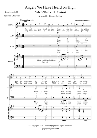 Angels We Have Heard On High (SAB & Piano) (arr. Thomas Quigley)