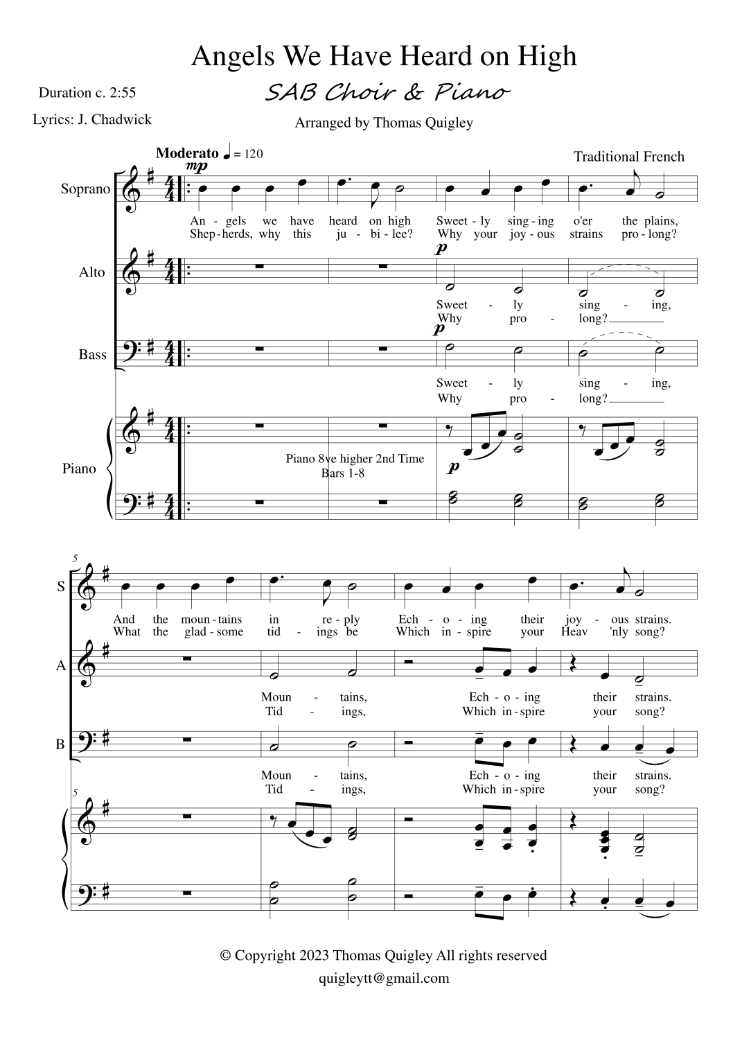 Angels We Have Heard On High (SAB & Piano) (arr. Thomas Quigley)