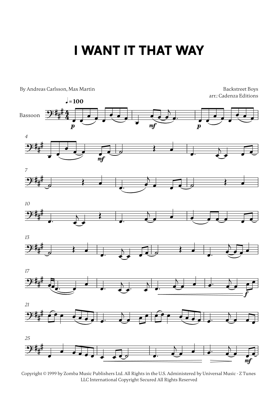 I Want It That Way (arr. Cadenza Editions)