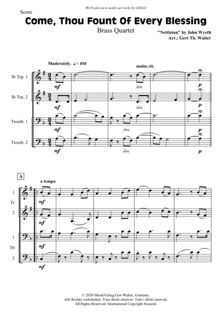 Come, Thou Fount Of Every Blessing (arr. Gert Th. Walter)