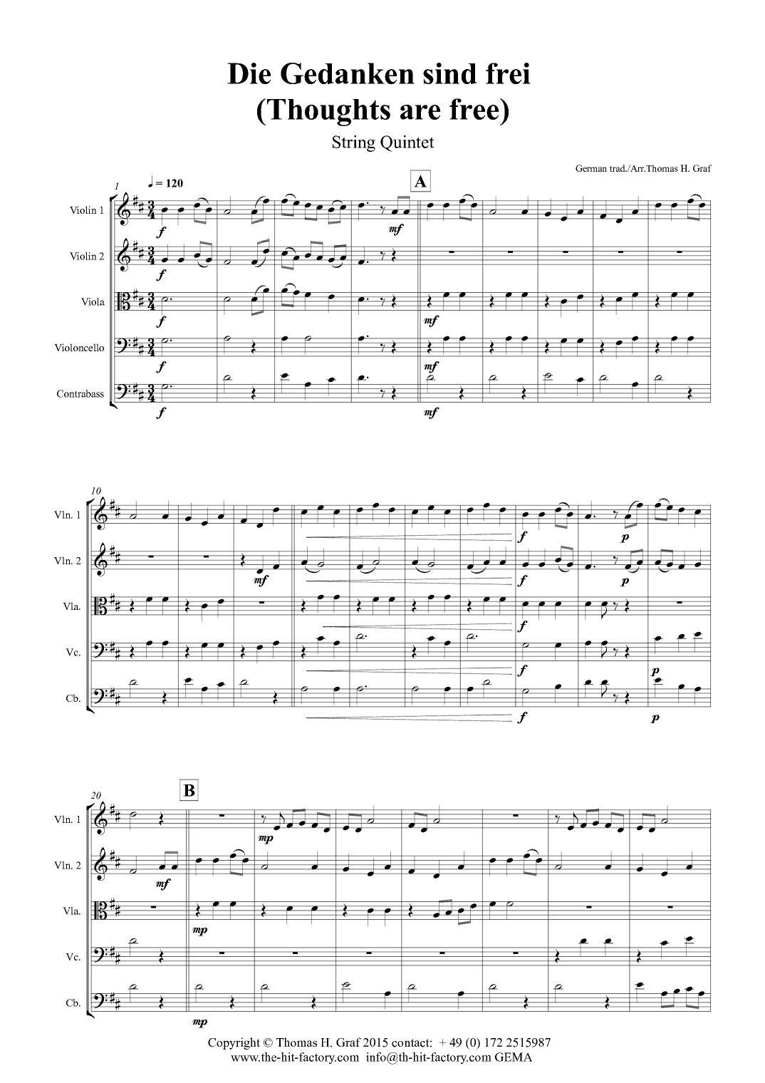 Die Gedanken sind frei - Thoughts are free - German Folk Song  - String Quintet (arr. Thomas Graf)