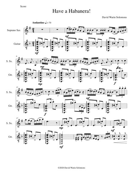 Have a habanera for soprano saxophone and guitar