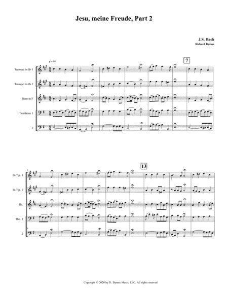 Jesu, meine Freude - Part 2, by J.S. Bach for Brass Quintet (arr. Richard Byrnes)