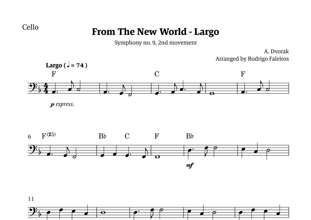 Largo (2nd movement of the Symphony no. 9 'From The New World') (arr. Rodrigo Faleiros)