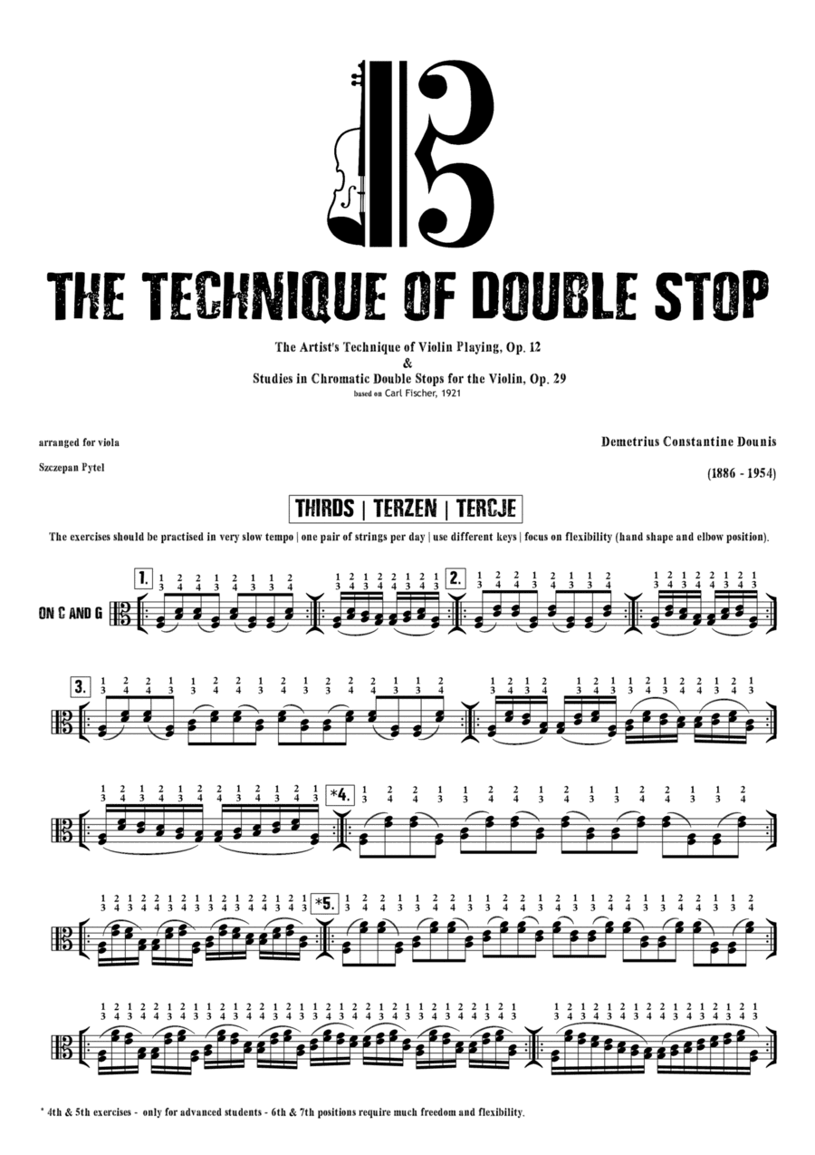 D.C. Dounis The Technique Of Double Stop - Selected Exercises from Op. 12 & 29 - Arranged for Viola (arr. Szczepan Pytel)