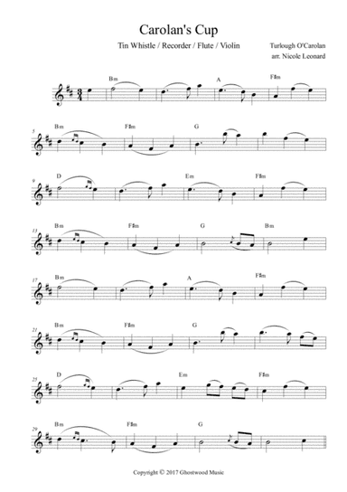 Carolan's Cup (melody with chords) (arr. Nicole Leonard)