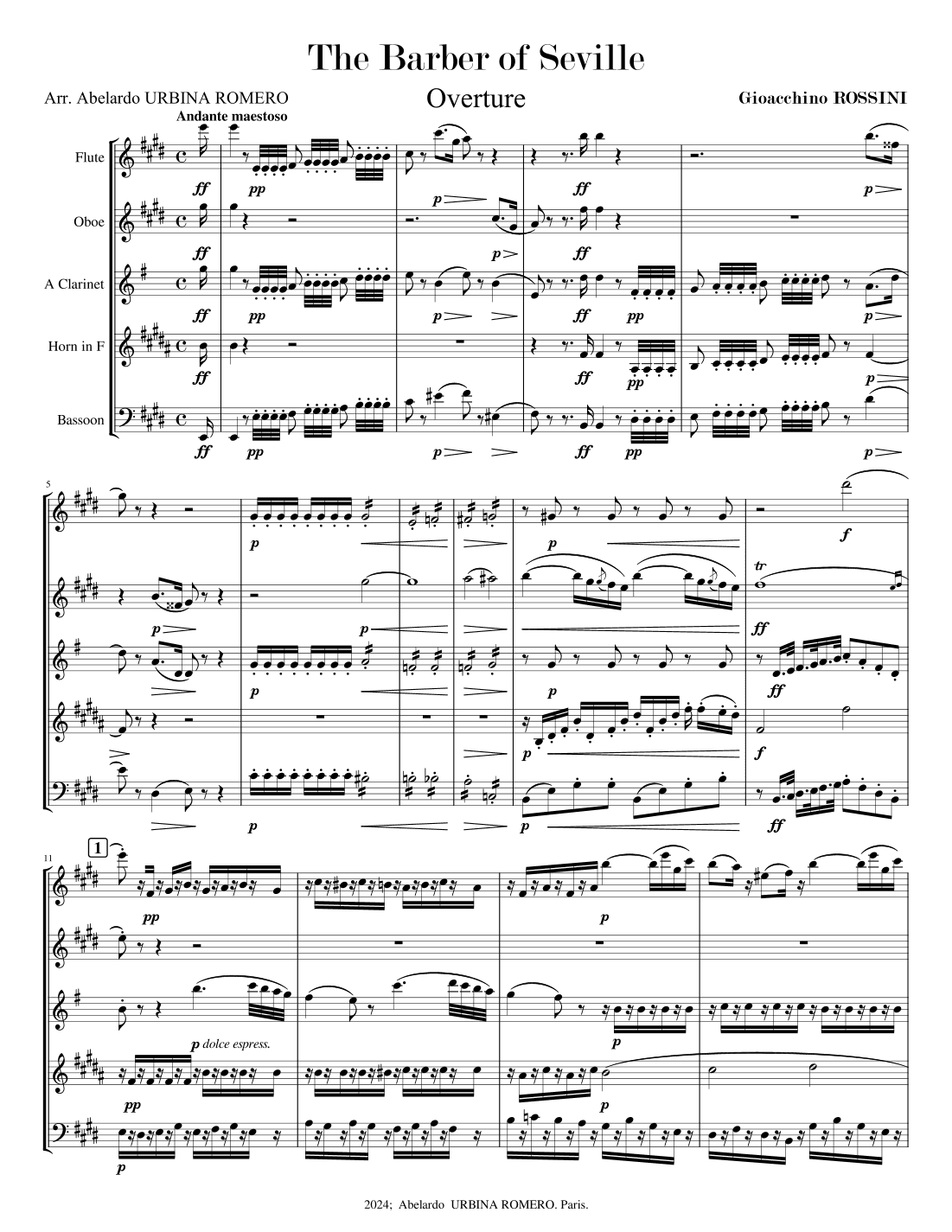 The Barber of Seville (Il barbiere di Siviglia) Overture - Wind Quintet (arr. Abelardo Urbina)
