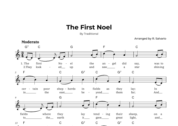 The First Noel (Key of C Major) (arr. R. Salvario)