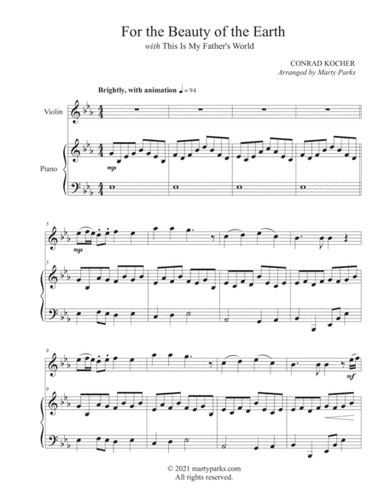 For the Beauty of the Earth (Violin-Piano) (arr. Marty Parks)