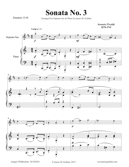 Vivaldi: Sonata No. 3 for Soprano Sax & Piano (arr. James M. Guthrie, ASCAP)