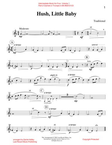 Intermediate Music for Four, Volume 1 Part 2 Clarinet or Trumpet in Bb 72123DD (arr. Daniel Kelley)