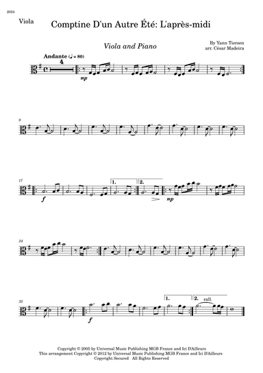 Comptine D'un Autre Été: L'après-midi (arr. César Madeira)
