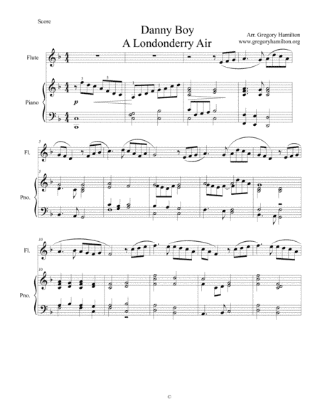 Danny Boy - A Londonderry Air for Flute (intemmediate) and Piano (arr. Gregory Hamilton)