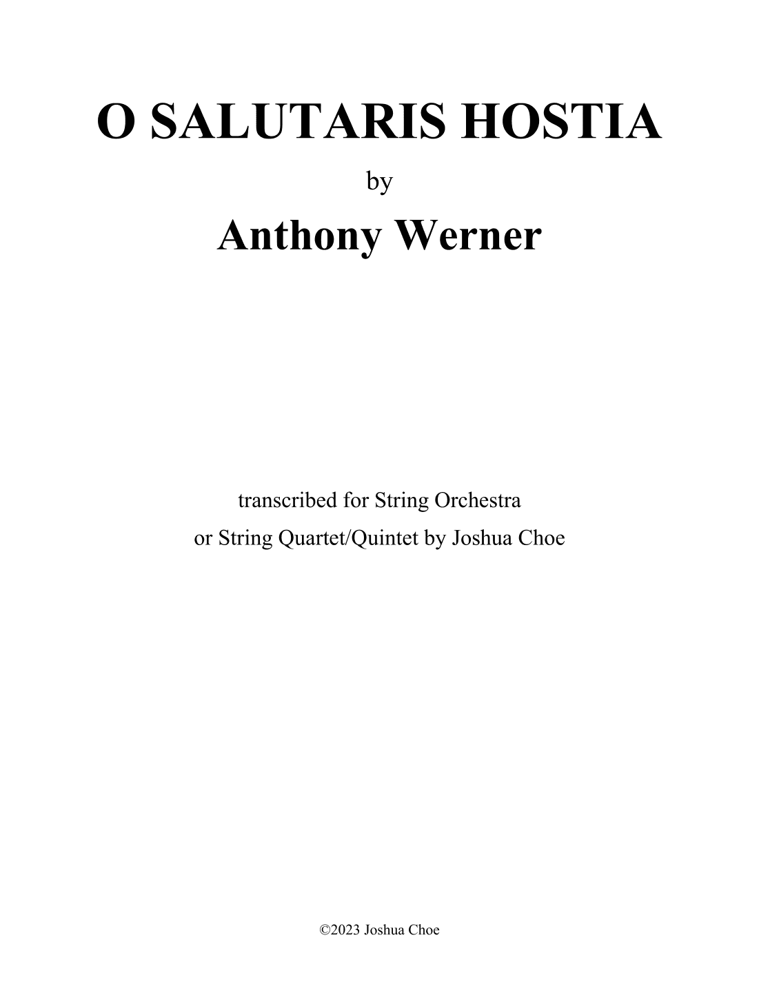O Salutaris Hostia (in F Major) (arr. Joshua Choe)