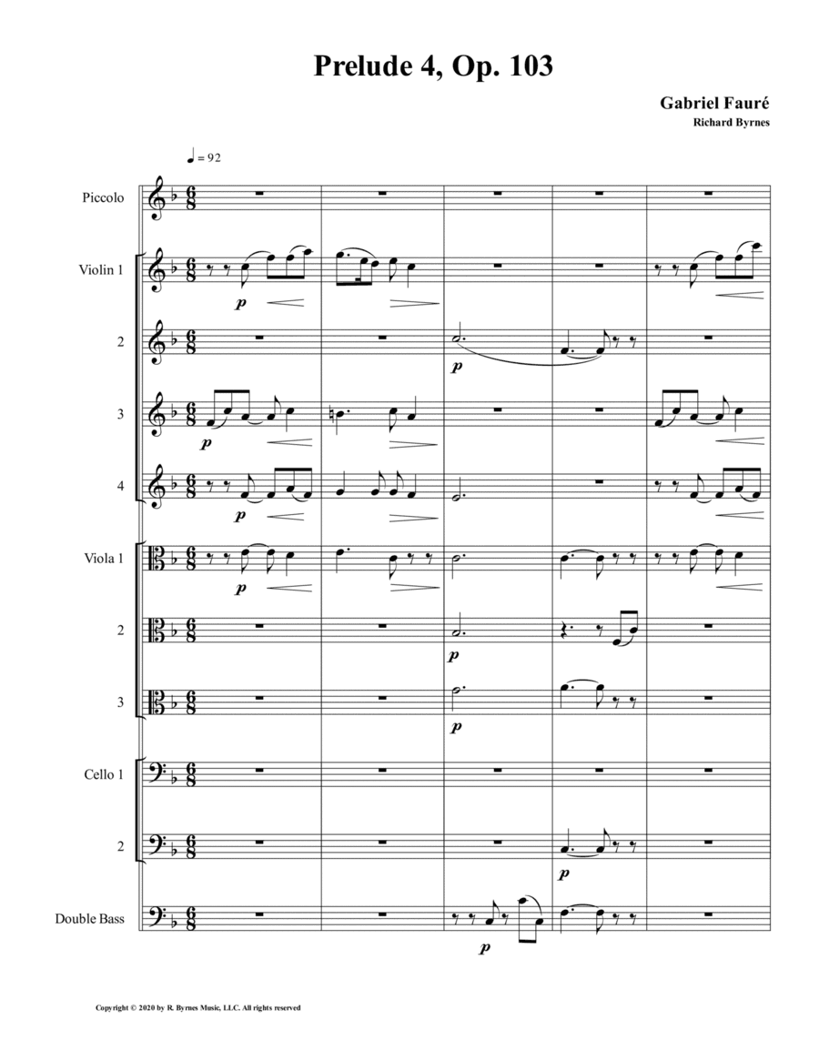 Prelude 04 in F Major, Op. 103 by Gabriel Fauré (String Orchestra) (arr. Richard Byrnes)