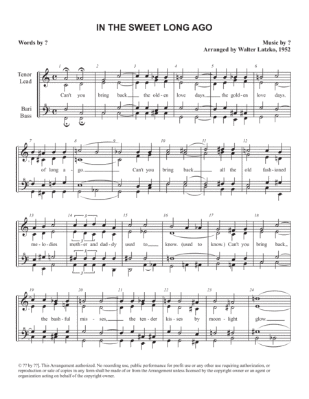 IN THE SWEET LONG AGO (arr. Walter Latzko)