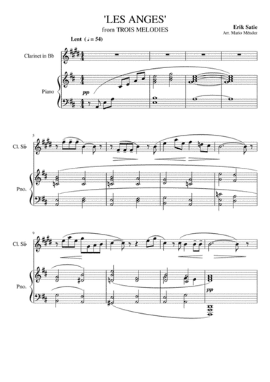 Erik Satie, 'Les Anges' from Trois Melodies for Clarinet and Piano (arr. Mario Méndez)