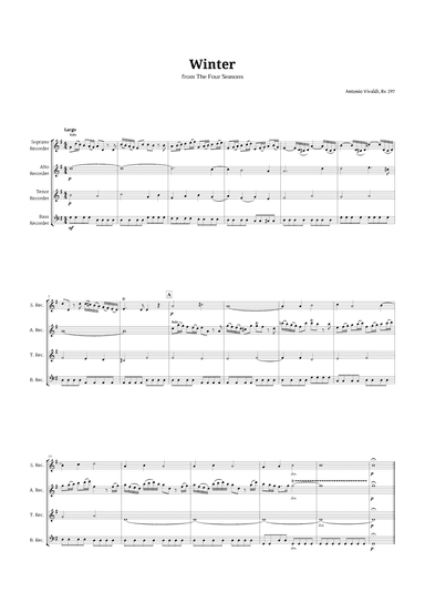 Largo from Winter by Vivaldi for Recorder Quartet (arr. Langanho)