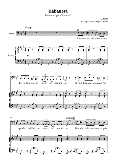 Habanera (for bass - F# minor/major) (arr. Rodrigo Faleiros)