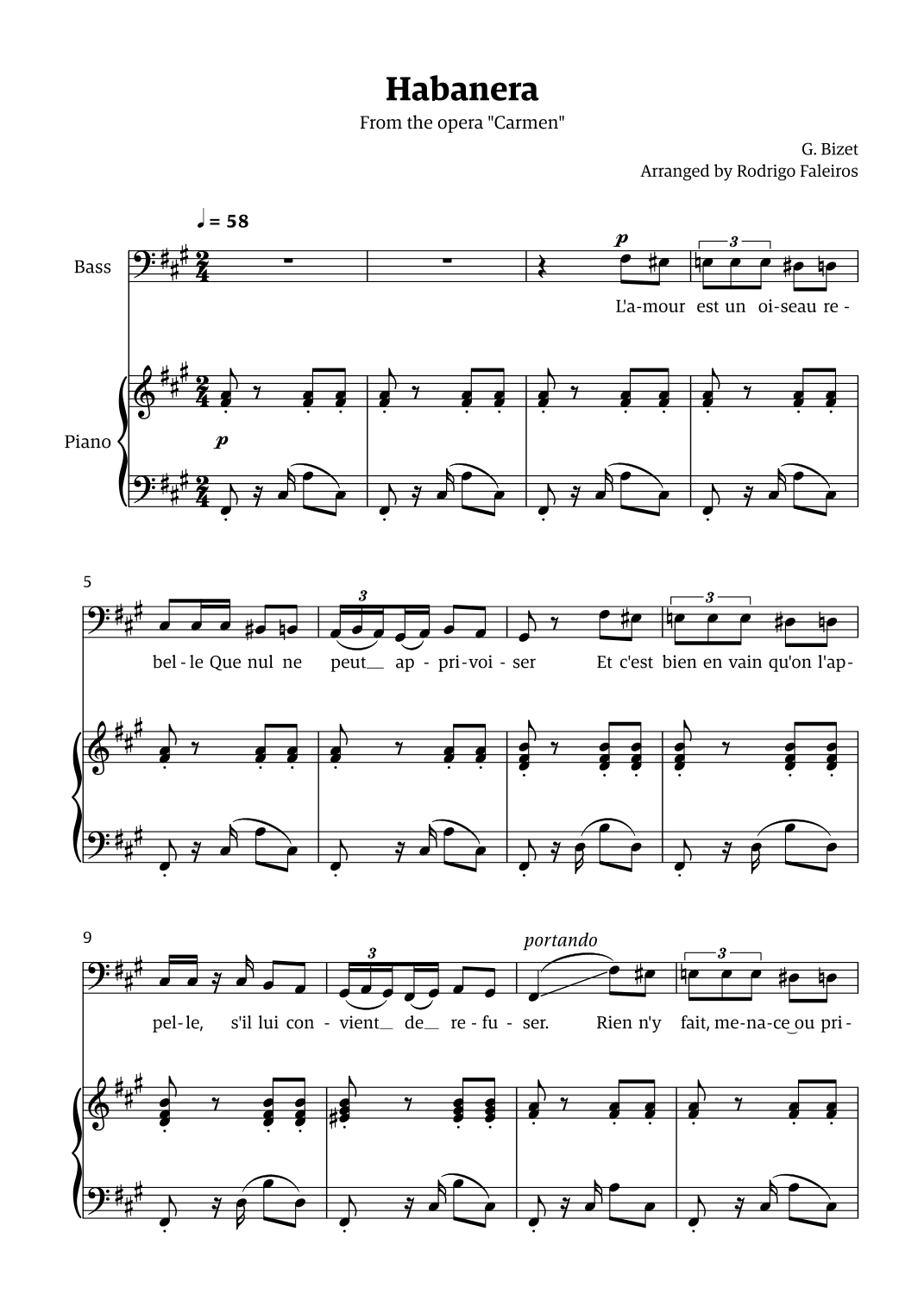 Habanera (for bass - F# minor/major) (arr. Rodrigo Faleiros)