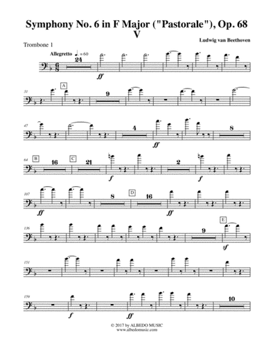 Beethoven Symphony No. 6, Pastorale, Movement V - Trombone in Bass Clef 1 (Transposed Part), Op. 68 (arr. Doug Clyde)