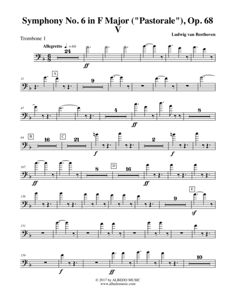Beethoven Symphony No. 6, Pastorale, Movement V - Trombone in Bass Clef 1 (Transposed Part), Op. 68 (arr. Doug Clyde)