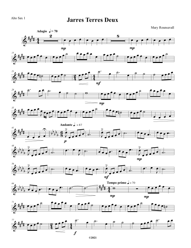 Jarres Terres Deux: ALTO SAXOPHONE 1 PART