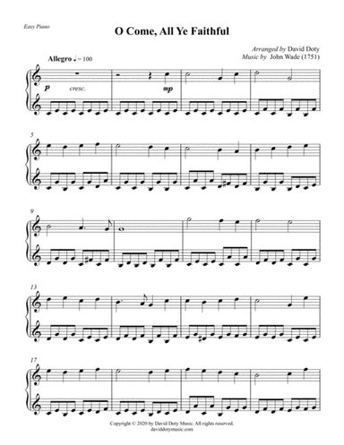 O Come All Ye Faithful Easy Piano Christmas Solo for Beginners (arr. David Doty)