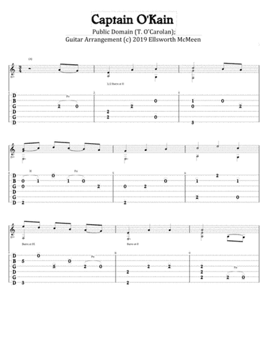 Captain O'Kain (For Fingerstyle Guitar Tuned Open G - DGDGBD) (arr. Ellsworth McMeen)
