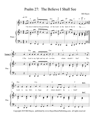 Ps.27: I Believe I Shall See -piano/vocal
